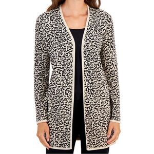 JM Collection Black and Cream Animal Print Cardigan